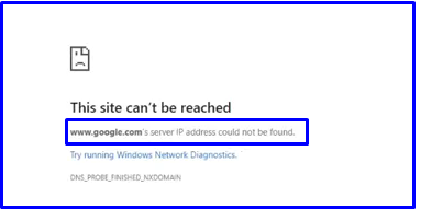 Server Ip address could Not be found