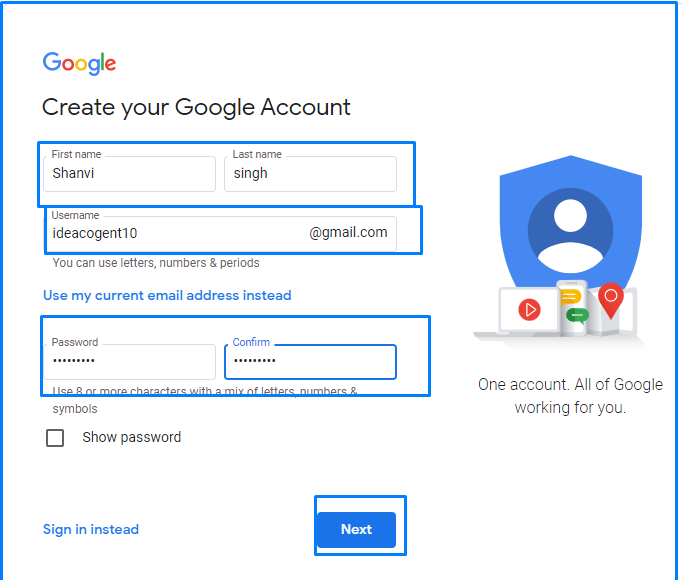 create your Google account